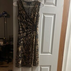 Connected Apparel Black and Gold Mini Dress